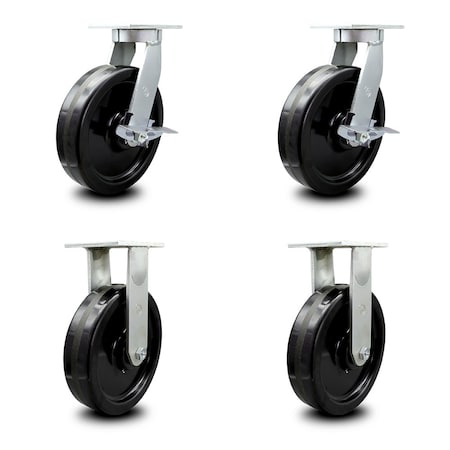 Service Caster 12 Inch Heavy Duty Phenolic Wheel Caster Swivel Lock and Brake 2 Rigid SCC, 2PK SCC-KP92S1230-PHR-SLB-BSL-2-R-2